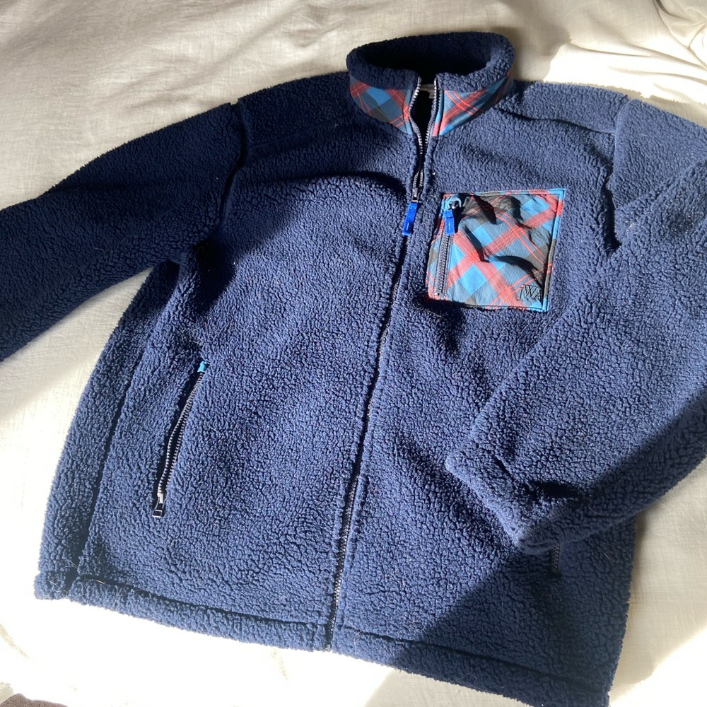 JW Anderson and Uniqlo Navy Blue Fleece Jacket with Plaid Pocket